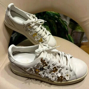 Louis Vuitton Leather Frontrow Blossom Floral Embellished LowTop Sneakers Size37